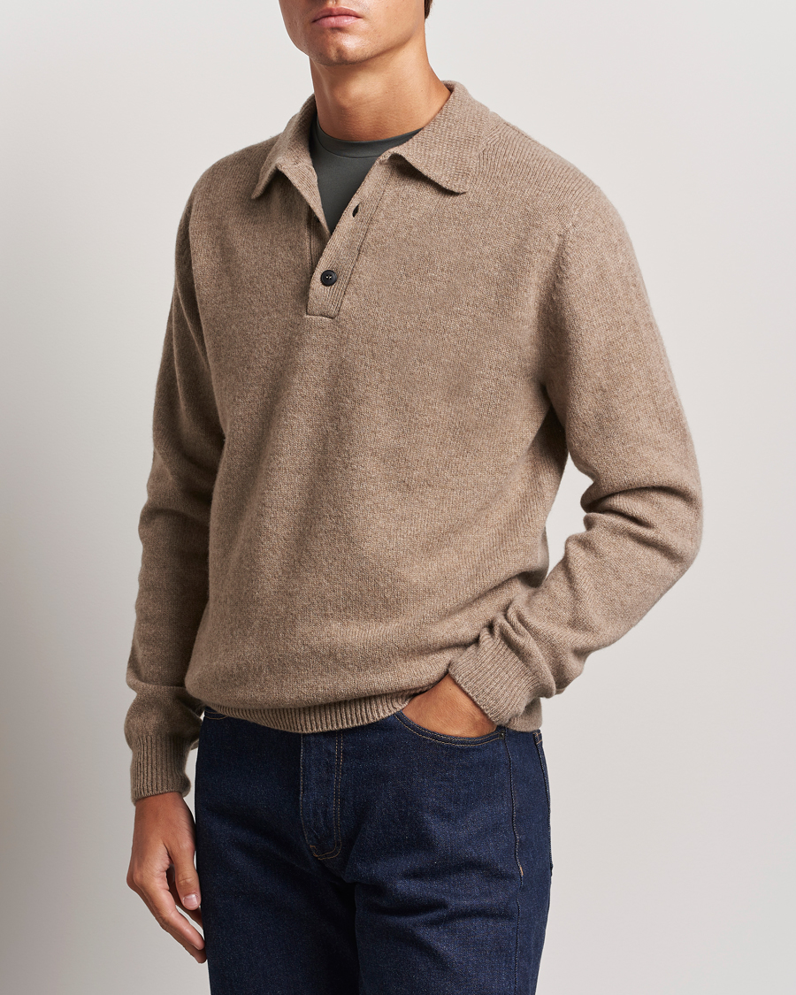 Mies | Puserot | Sunspel | Lambswool Poloshirt Sandstone