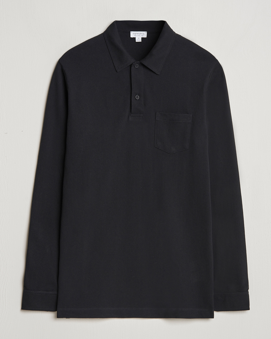 Mies | Puserot | Sunspel | Riviera Long Sleeve Polo Black