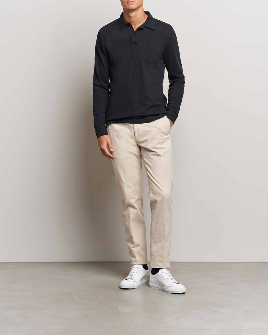 Mies | Puserot | Sunspel | Riviera Long Sleeve Polo Black