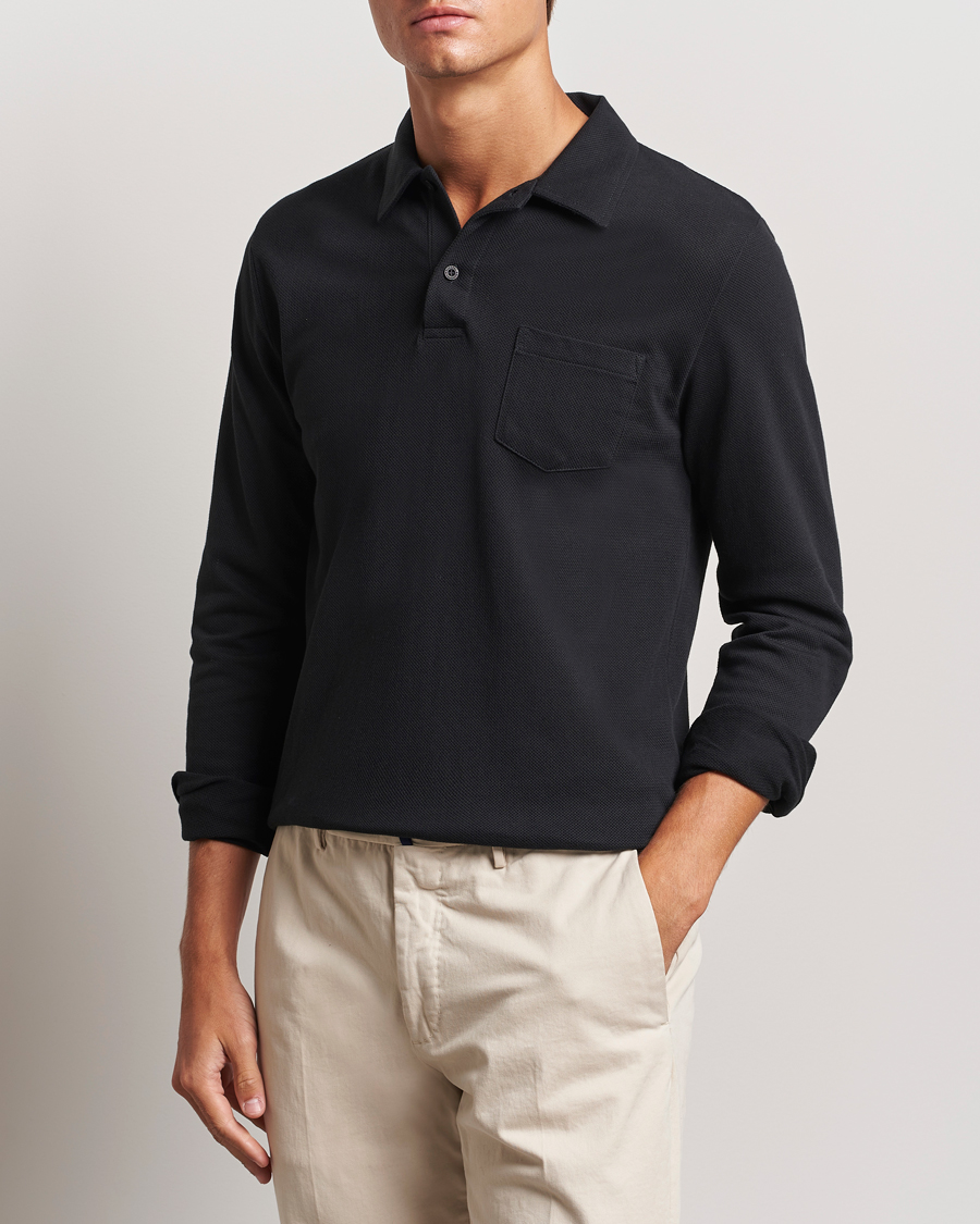 Mies | Puserot | Sunspel | Riviera Long Sleeve Polo Black