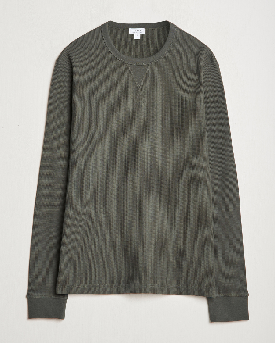 Mies | T-paidat | Sunspel | Long Sleeve Waffle T-Shirt Drill Green