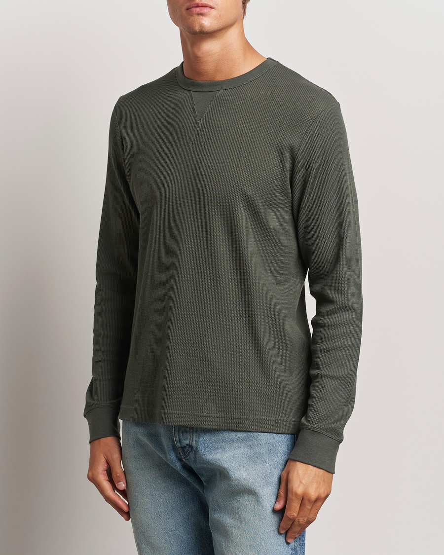 Mies | T-paidat | Sunspel | Long Sleeve Waffle T-Shirt Drill Green
