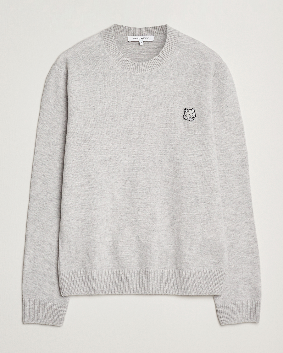 Mies | Puserot | Maison Kitsuné | Bold Fox Lambswool Crew Neck Light Grey Melange