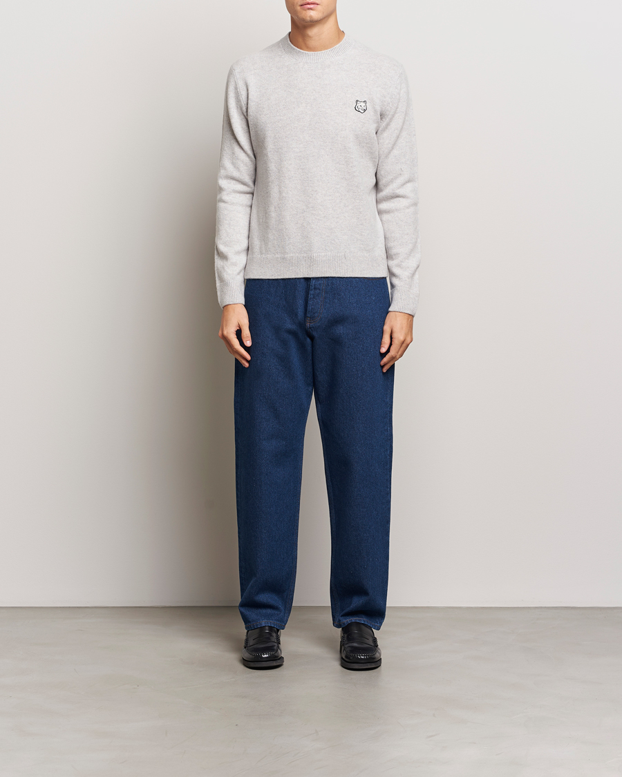 Mies | Puserot | Maison Kitsuné | Bold Fox Lambswool Crew Neck Light Grey Melange