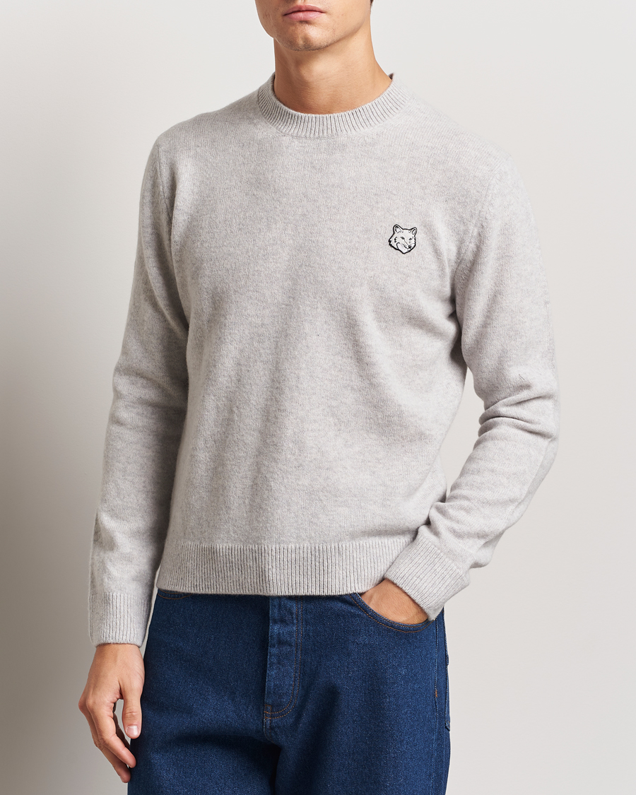 Mies | Puserot | Maison Kitsuné | Bold Fox Lambswool Crew Neck Light Grey Melange