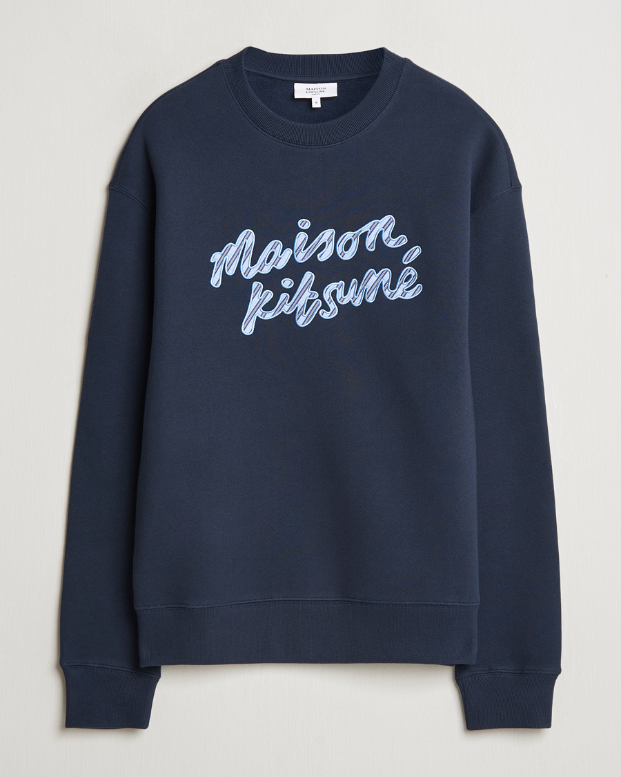 Mies | Puserot | Maison Kitsuné | Striped Handwriting Sweatshirt Navy