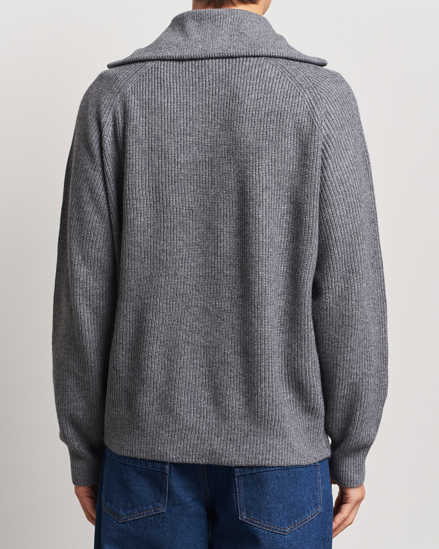 Mies | Puserot | Maison Kitsuné | Bold Fox Rib Knitted Half Zip Medium Grey Melange