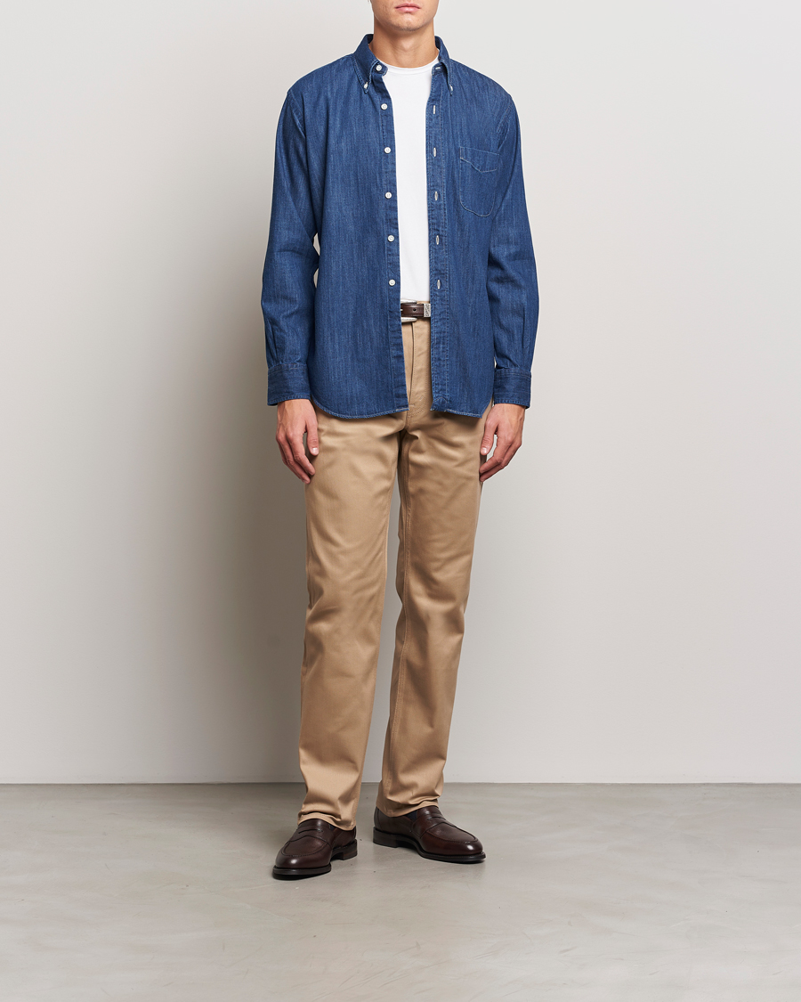Mies | Kauluspaidat | Kamakura Shirts | Vintage Ivy Denim Button Down Shirt Dark Blue