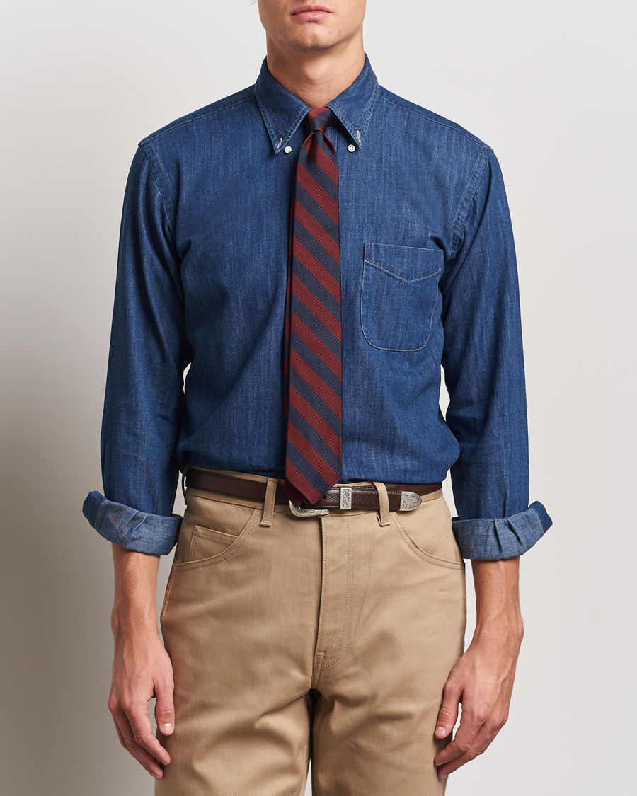 Mies | Kauluspaidat | Kamakura Shirts | Vintage Ivy Denim Button Down Shirt Dark Blue