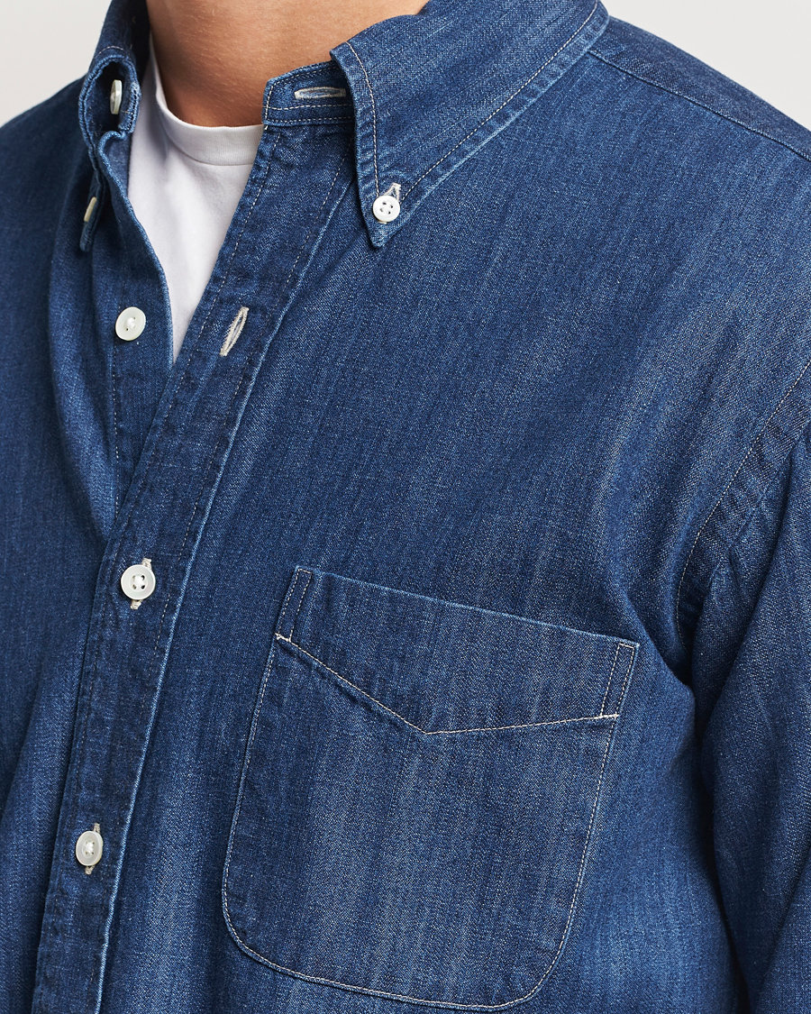 Mies | Kauluspaidat | Kamakura Shirts | Vintage Ivy Denim Button Down Shirt Dark Blue