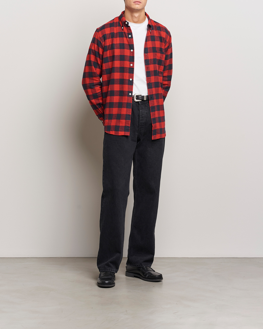 Mies | Kauluspaidat | Kamakura Shirts | Vintage Ivy Buffalo Check Flannel Shirt Red