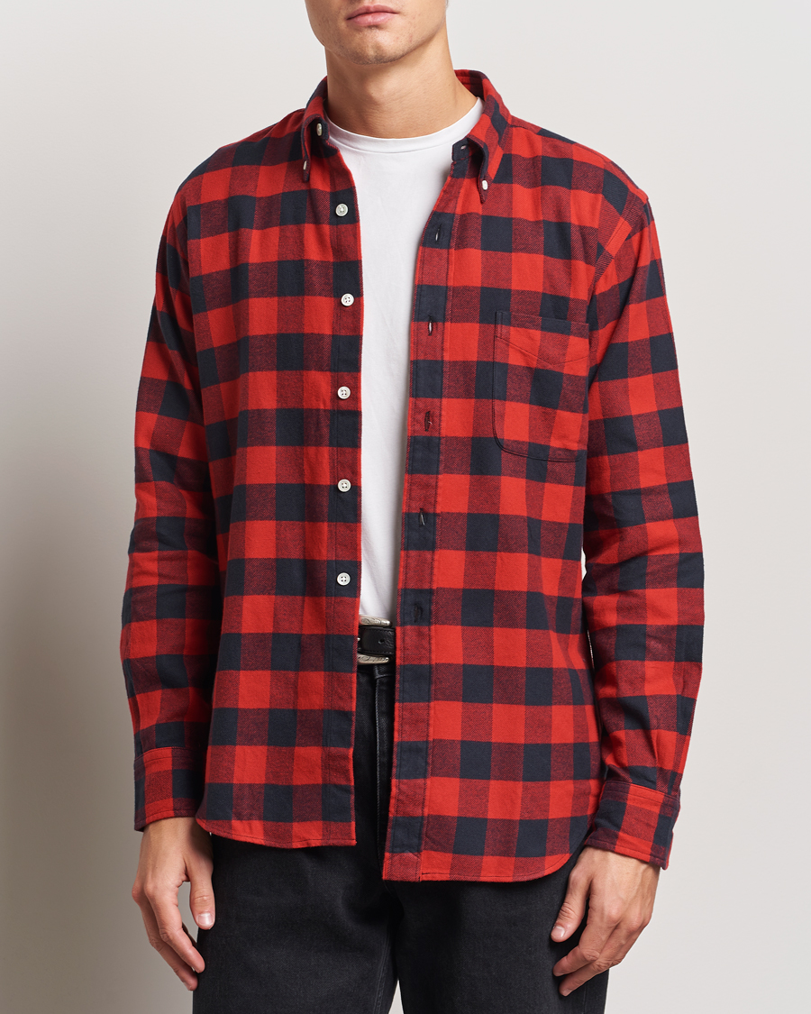 Mies | Kauluspaidat | Kamakura Shirts | Vintage Ivy Buffalo Check Flannel Shirt Red