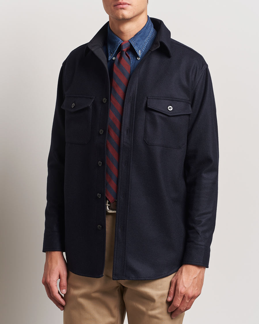 Mies | Kauluspaidat | Kamakura Shirts | Wool Flannel CPO Shirt Navy