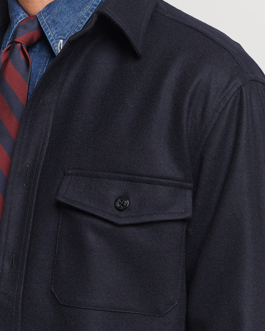 Mies | Kauluspaidat | Kamakura Shirts | Wool Flannel CPO Shirt Navy
