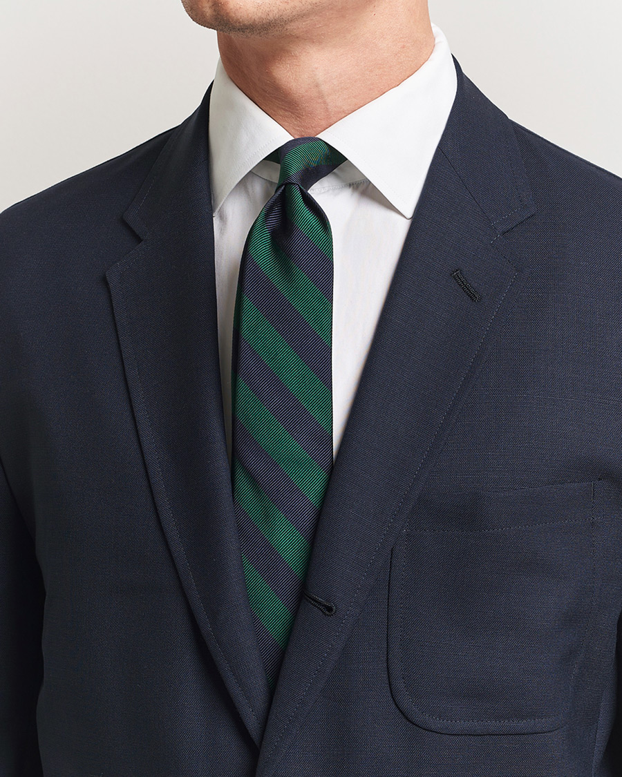 Mies | Kamakura Shirts Vintage Ivy Regimental Stripe Silk Tie Navy/Green | Kamakura Shirts | Vintage Ivy Regimental Stripe Silk Tie Navy/Green