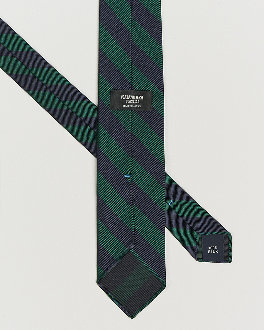 Mies | Kamakura Shirts Vintage Ivy Regimental Stripe Silk Tie Navy/Green | Kamakura Shirts | Vintage Ivy Regimental Stripe Silk Tie Navy/Green