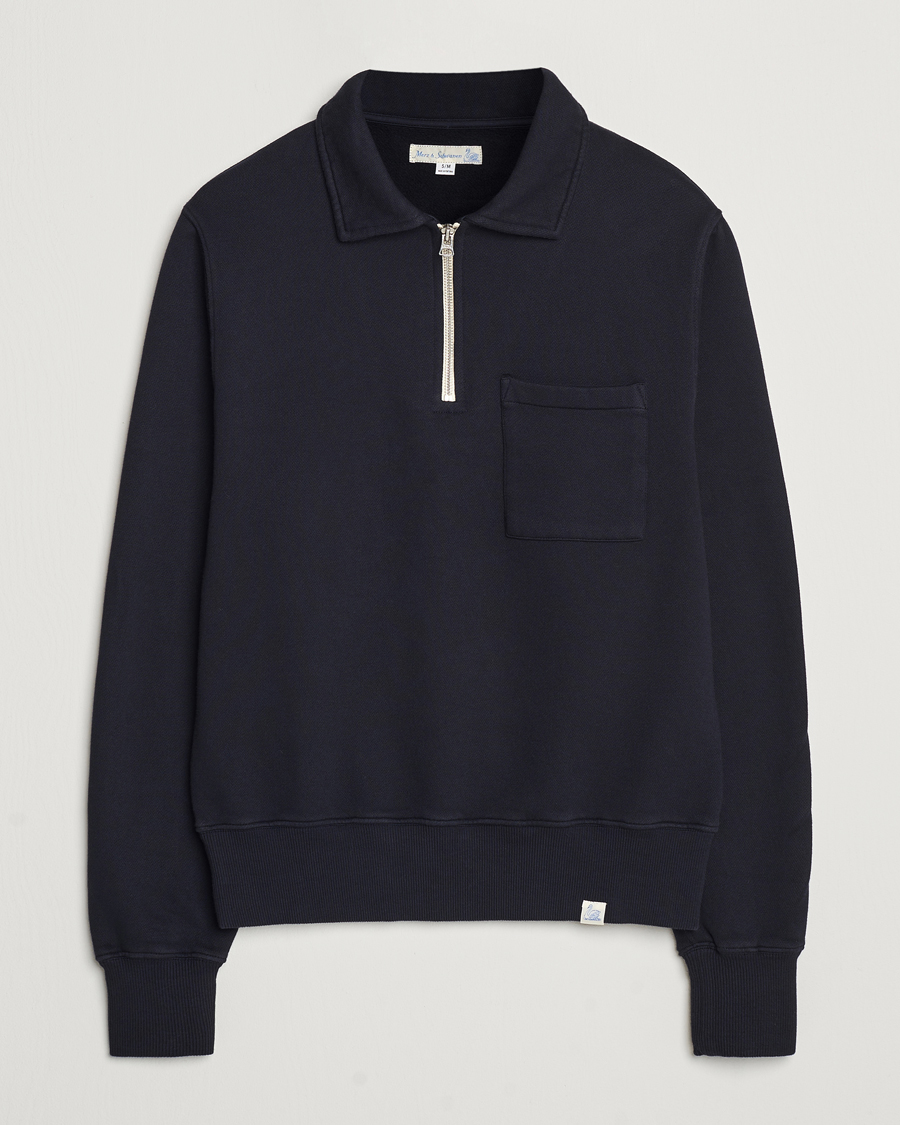 Mies | Puserot | Merz b. Schwanen | Vintage Fleece Half Zip Sweatshirt Dark Navy
