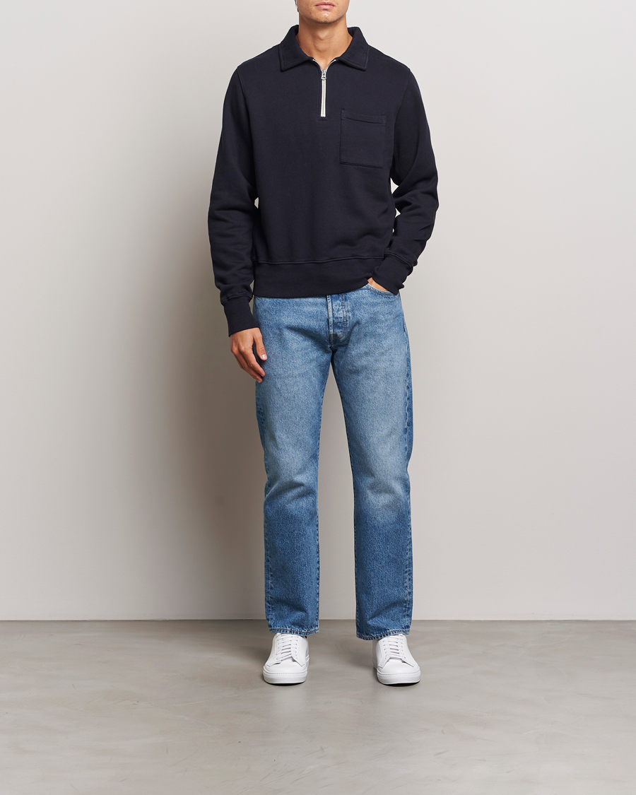 Mies | Puserot | Merz b. Schwanen | Vintage Fleece Half Zip Sweatshirt Dark Navy