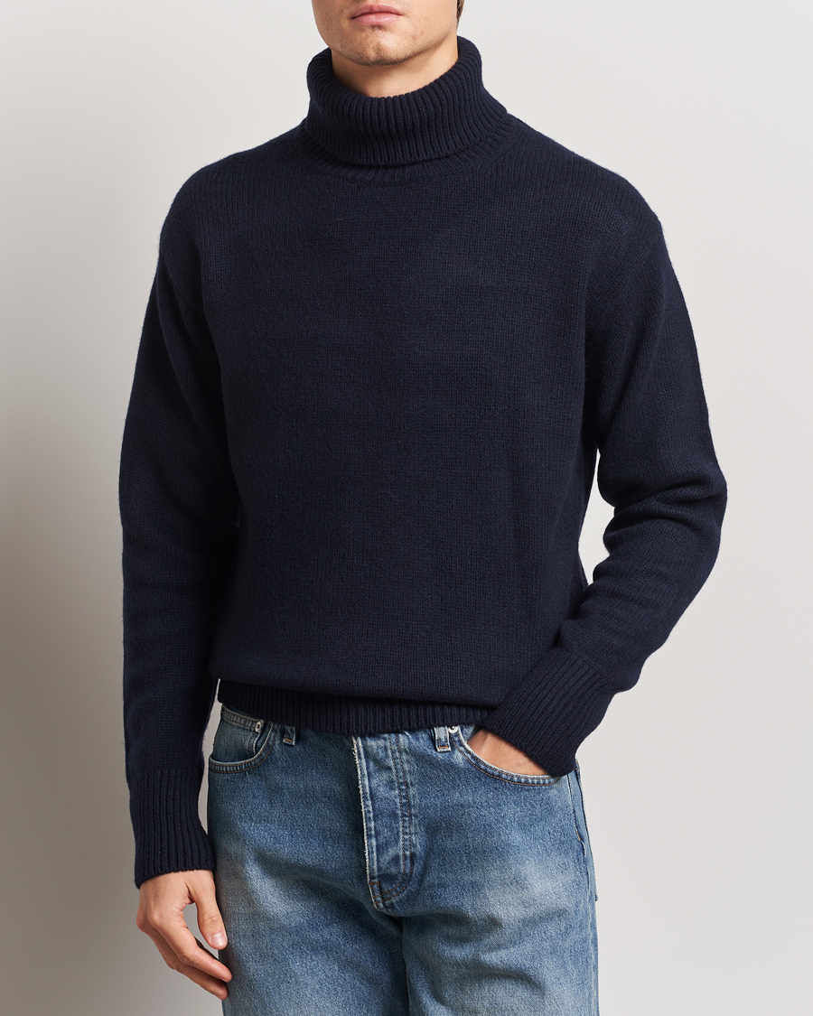 Mies | Puserot | Merz b. Schwanen | Merino/Cashmere Rollneck Dark Navy