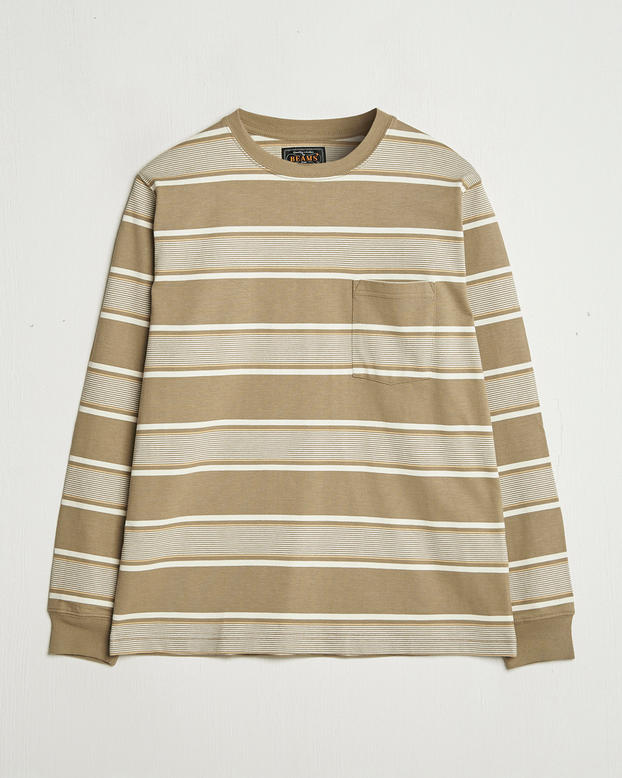 Mies | T-paidat | BEAMS PLUS | Wide Stripe Pocket T-Shirt Olive