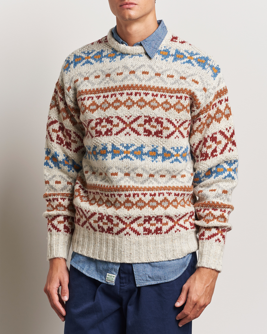 Mies | Puserot | BEAMS PLUS | Fair Isle Crew Neck Sweater Off White