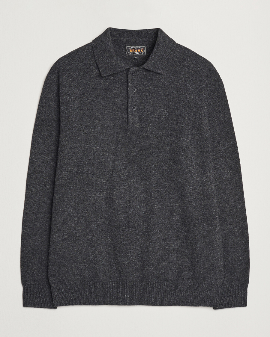 Mies | Puserot | BEAMS PLUS | Long Sleeve Knitted Polo Charcoal