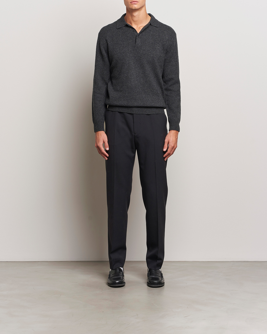 Mies | Puserot | BEAMS PLUS | Long Sleeve Knitted Polo Charcoal