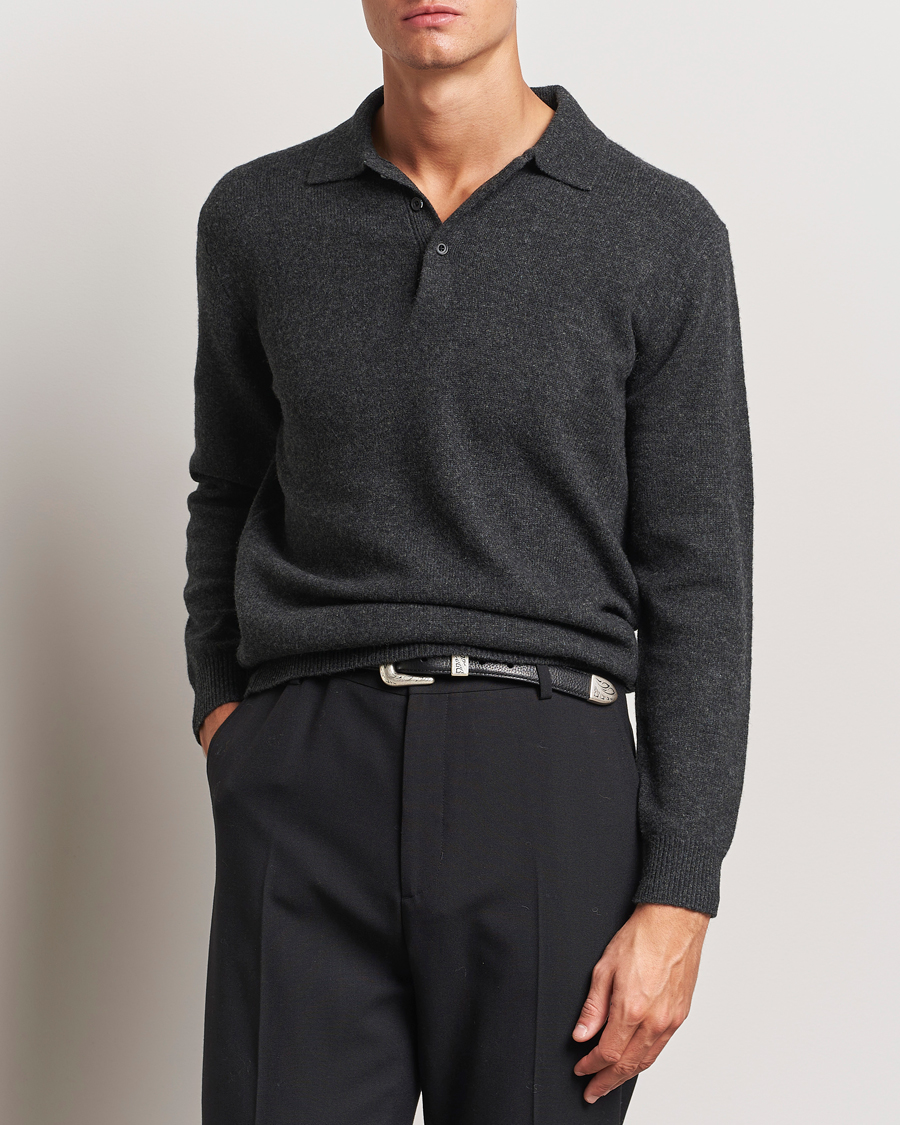Mies | Puserot | BEAMS PLUS | Long Sleeve Knitted Polo Charcoal