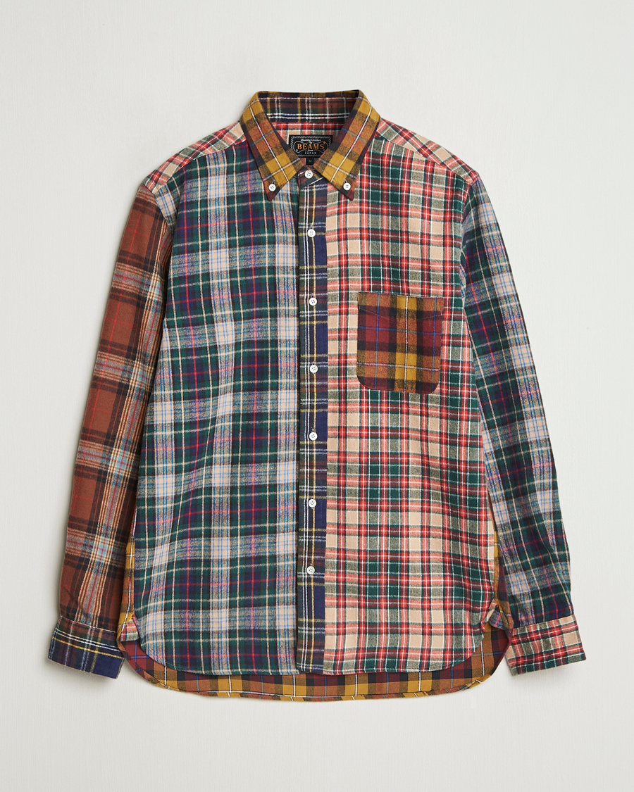 Mies | Kauluspaidat | BEAMS PLUS | Patchwork Flannel Button Down Shirt Mustard Multi