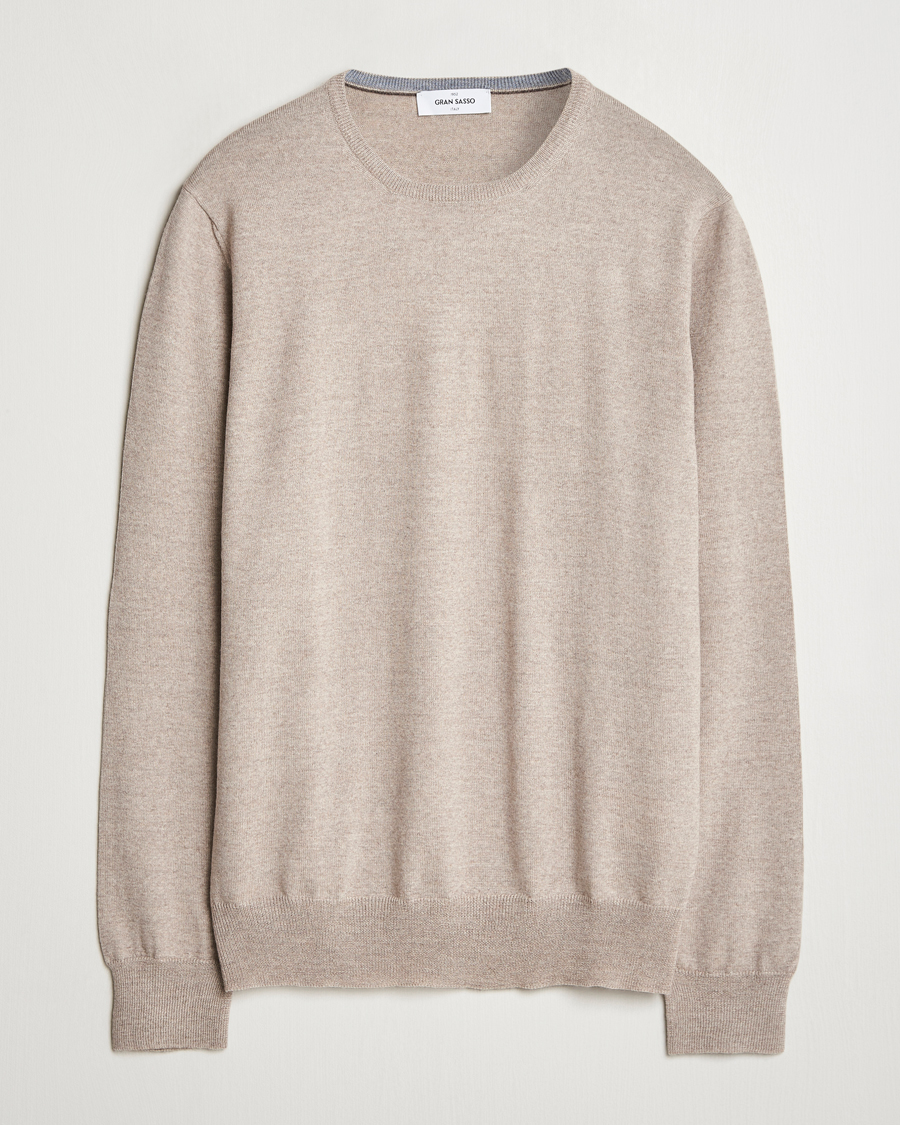 Mies | Puserot | Gran Sasso | Merino Fashion Fit Crew Neck Pullover Light Beige