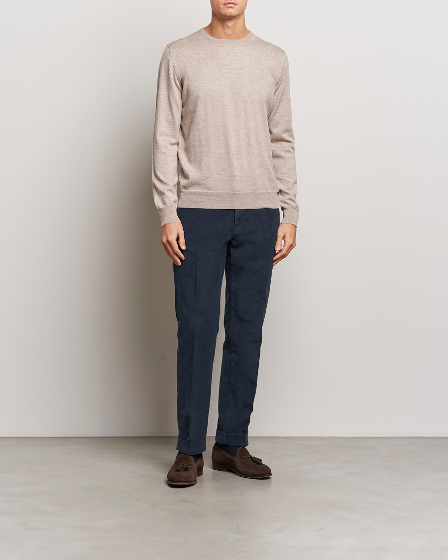 Mies | Puserot | Gran Sasso | Merino Fashion Fit Crew Neck Pullover Light Beige