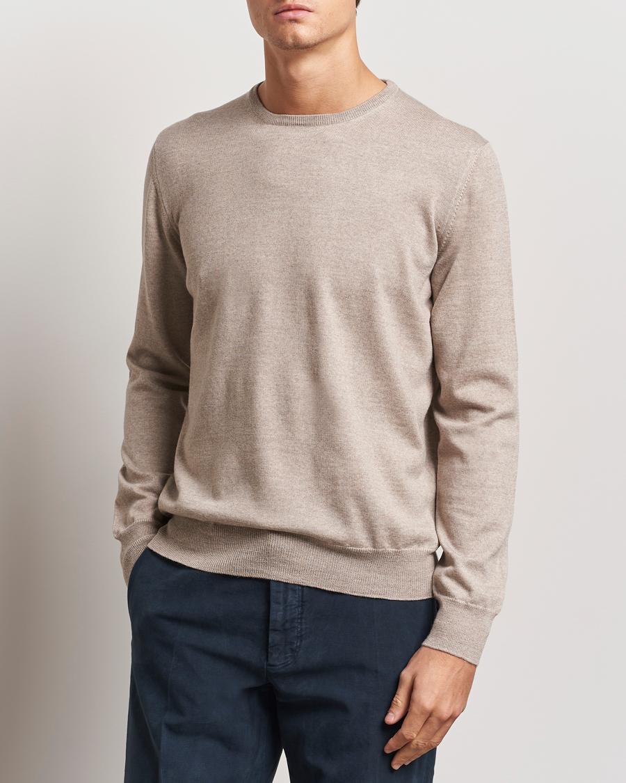 Mies | Puserot | Gran Sasso | Merino Fashion Fit Crew Neck Pullover Light Beige