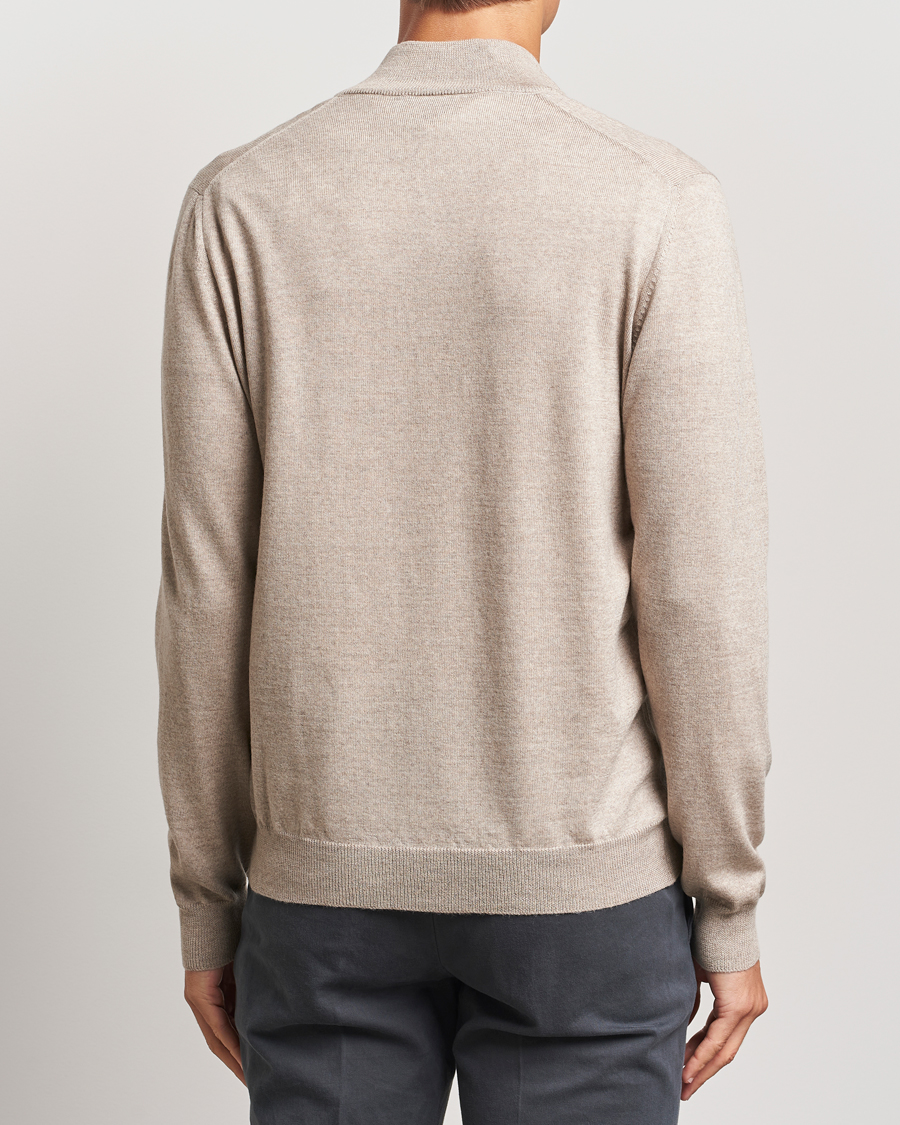 Mies | Puserot | Gran Sasso | Merino Fashion Fit Half Zip Light Beige