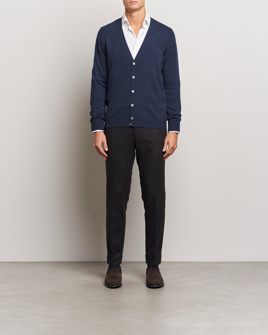 Mies | Puserot | Gran Sasso | Wool/Cashmere Cardigan Navy Melange
