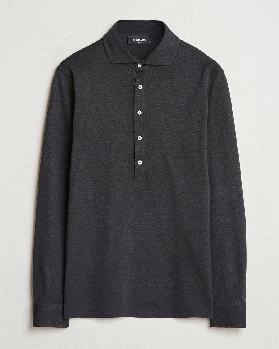 Mies | Kauluspaidat | Gran Sasso | Brushed Cotton Popover Shirt Black