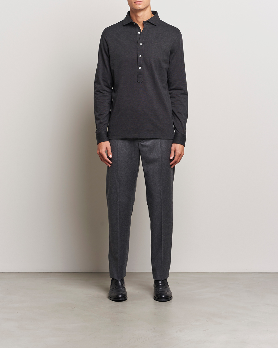 Mies | Kauluspaidat | Gran Sasso | Brushed Cotton Popover Shirt Black