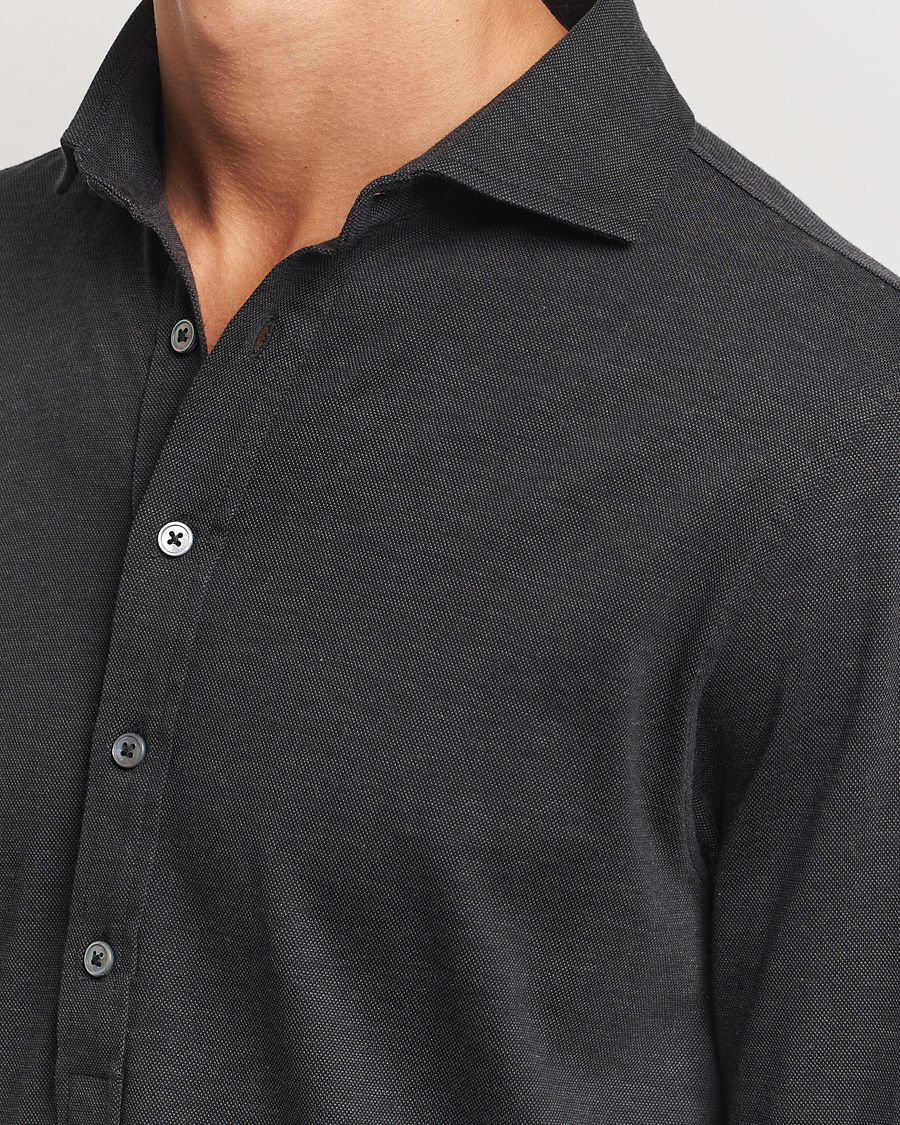 Mies | Kauluspaidat | Gran Sasso | Brushed Cotton Popover Shirt Black