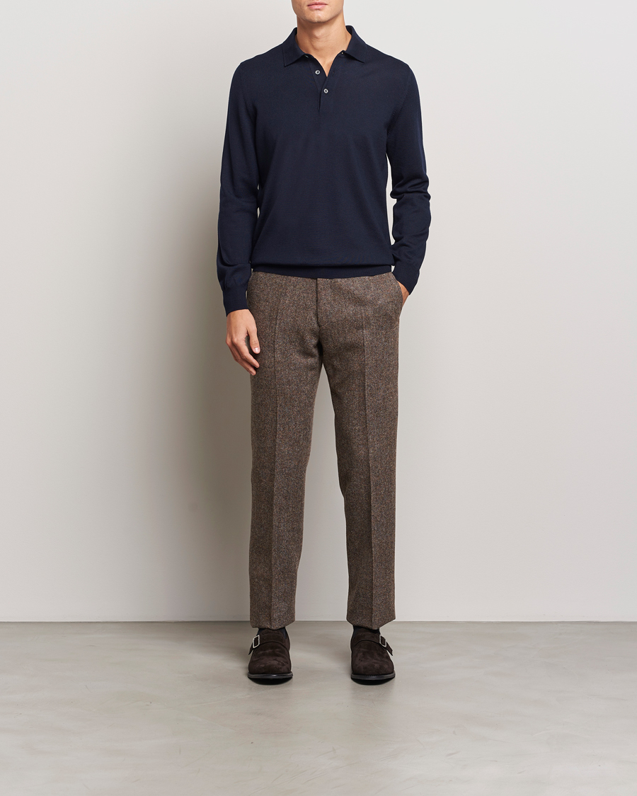 Mies | Puserot | Gran Sasso | Merino Fashion Fit Polo Navy