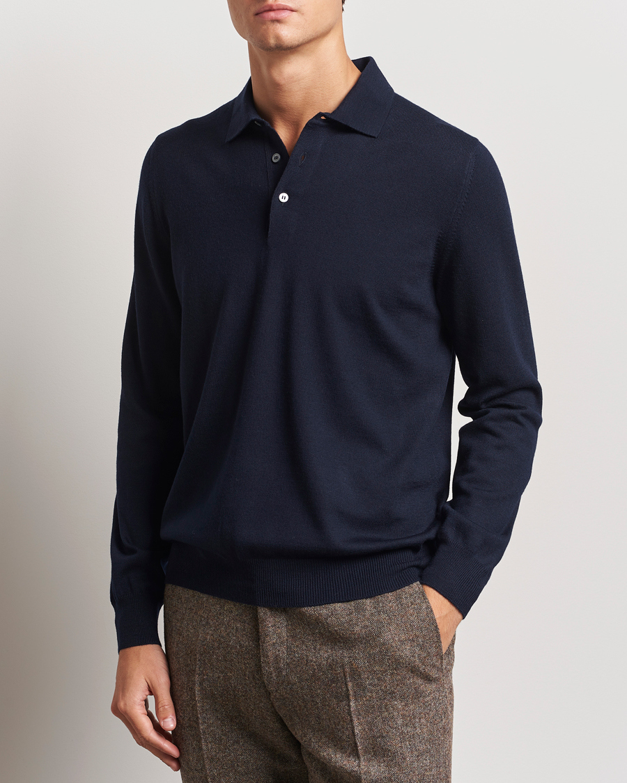 Mies | Puserot | Gran Sasso | Merino Fashion Fit Polo Navy