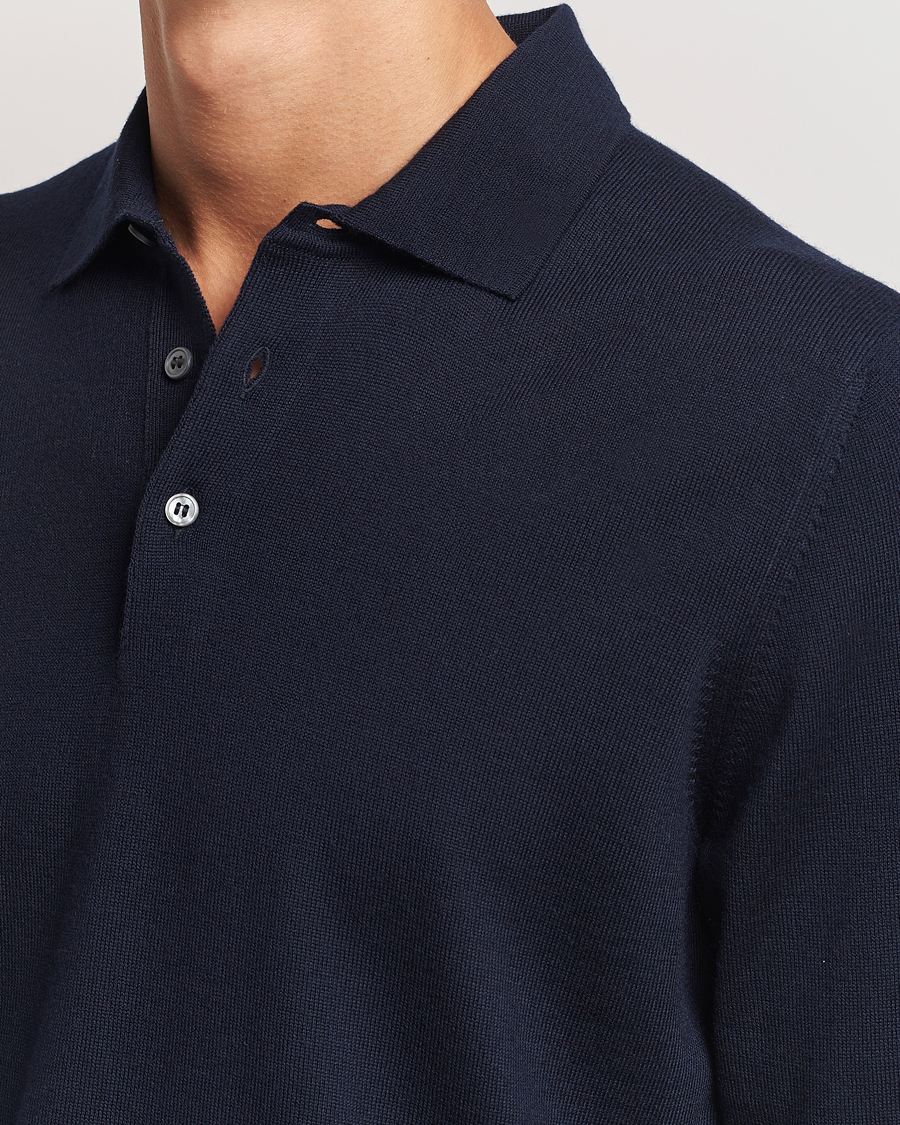 Mies | Puserot | Gran Sasso | Merino Fashion Fit Polo Navy