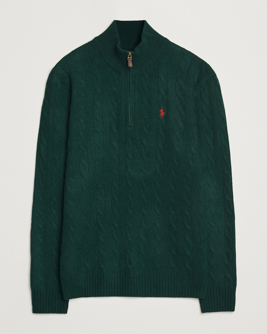 Mies | Puserot | Polo Ralph Lauren | Wool/Cashmere Cable Half Zip Green