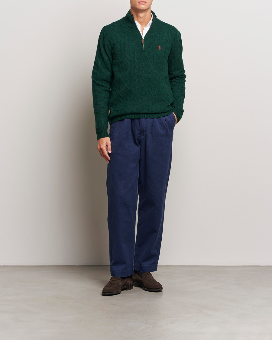 Mies | Puserot | Polo Ralph Lauren | Wool/Cashmere Cable Half Zip Green