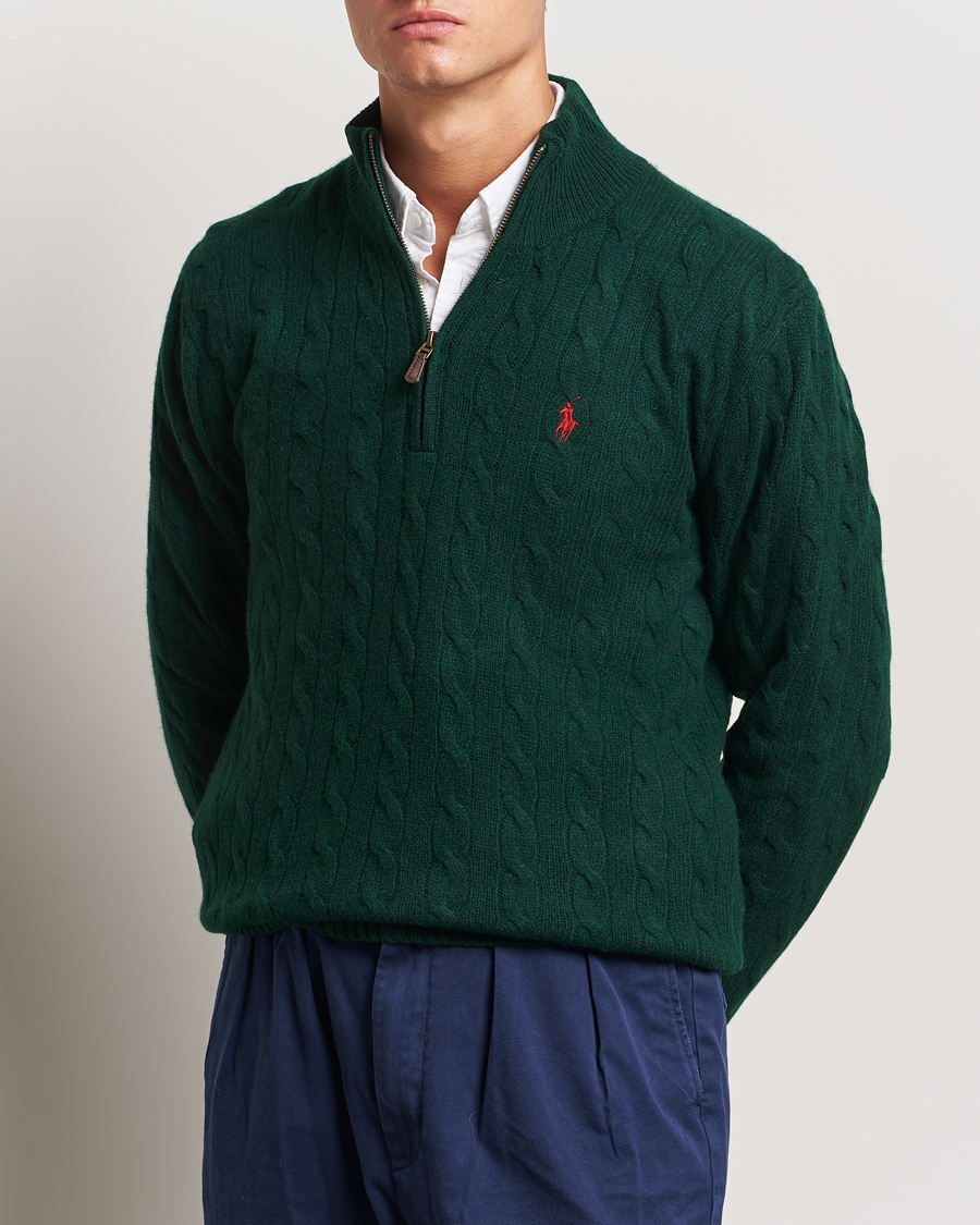 Mies | Puserot | Polo Ralph Lauren | Wool/Cashmere Cable Half Zip Green