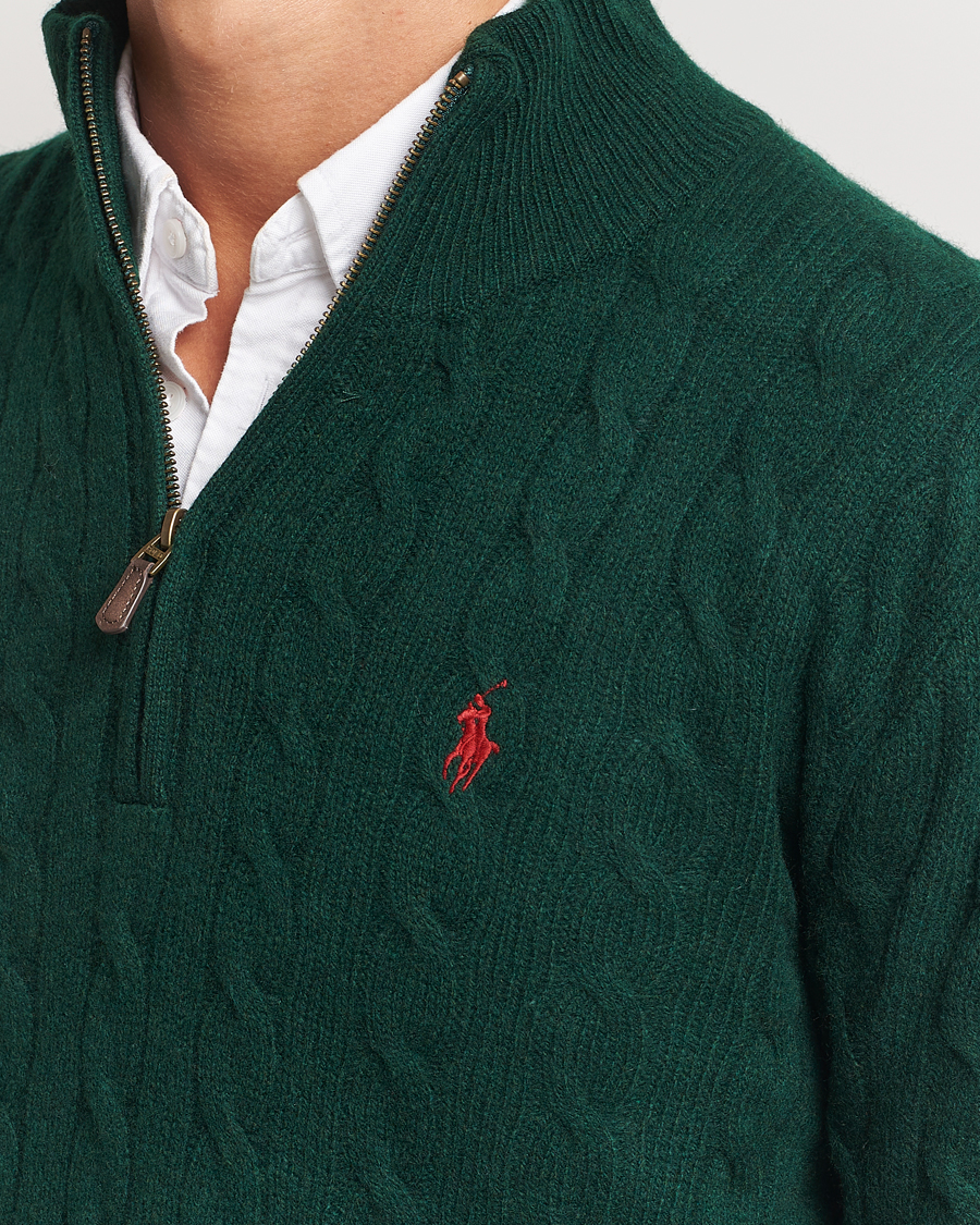 Mies | Puserot | Polo Ralph Lauren | Wool/Cashmere Cable Half Zip Green