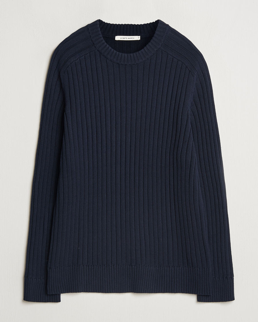 Mies | Puserot | A Day's March | Elmer Cotton Knit Sweater Navy