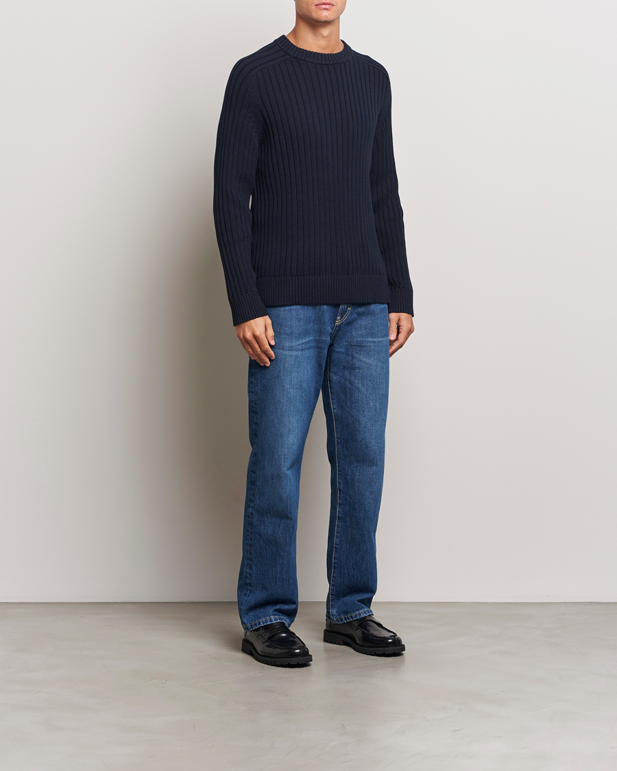 Mies | Puserot | A Day's March | Elmer Cotton Knit Sweater Navy