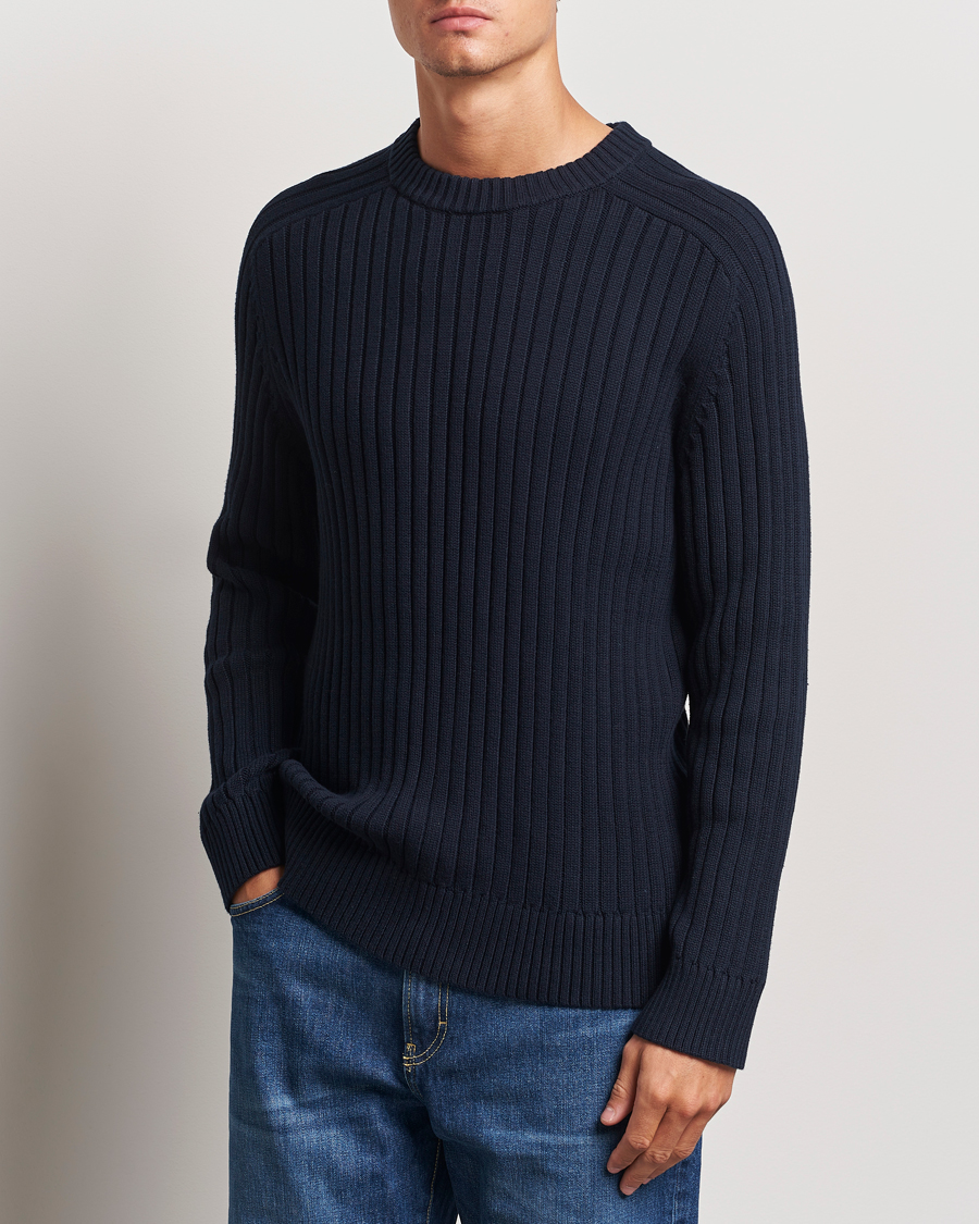 Mies | Puserot | A Day's March | Elmer Cotton Knit Sweater Navy