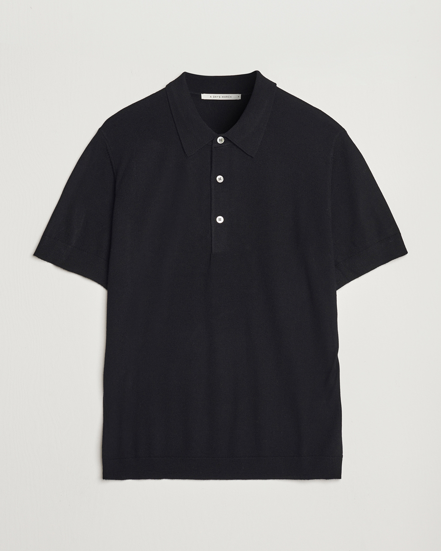 Mies | Pikeet | A Day's March | Rosehall Short Sleeve Merino Polo Black