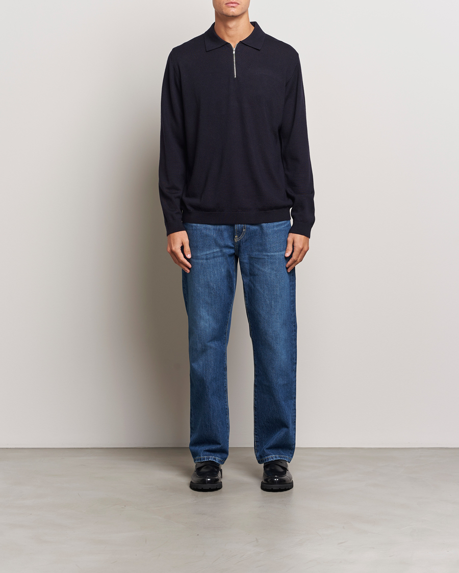 Mies | Puserot | A Day's March | Thompson Merino Half-Zip Polo Navy