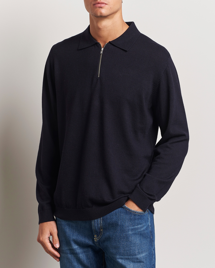 Mies | Puserot | A Day's March | Thompson Merino Half-Zip Polo Navy